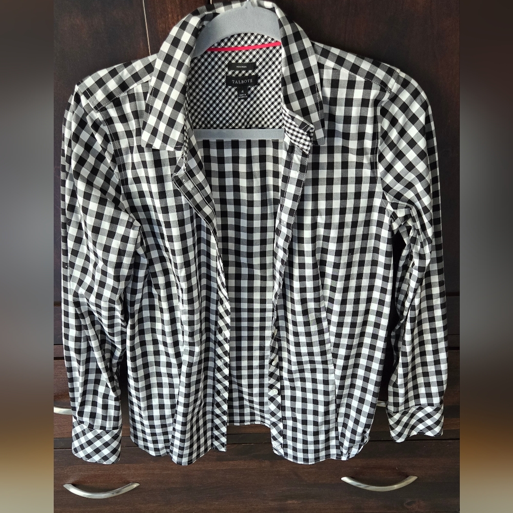 Talbots Black and White Checkered Shirt